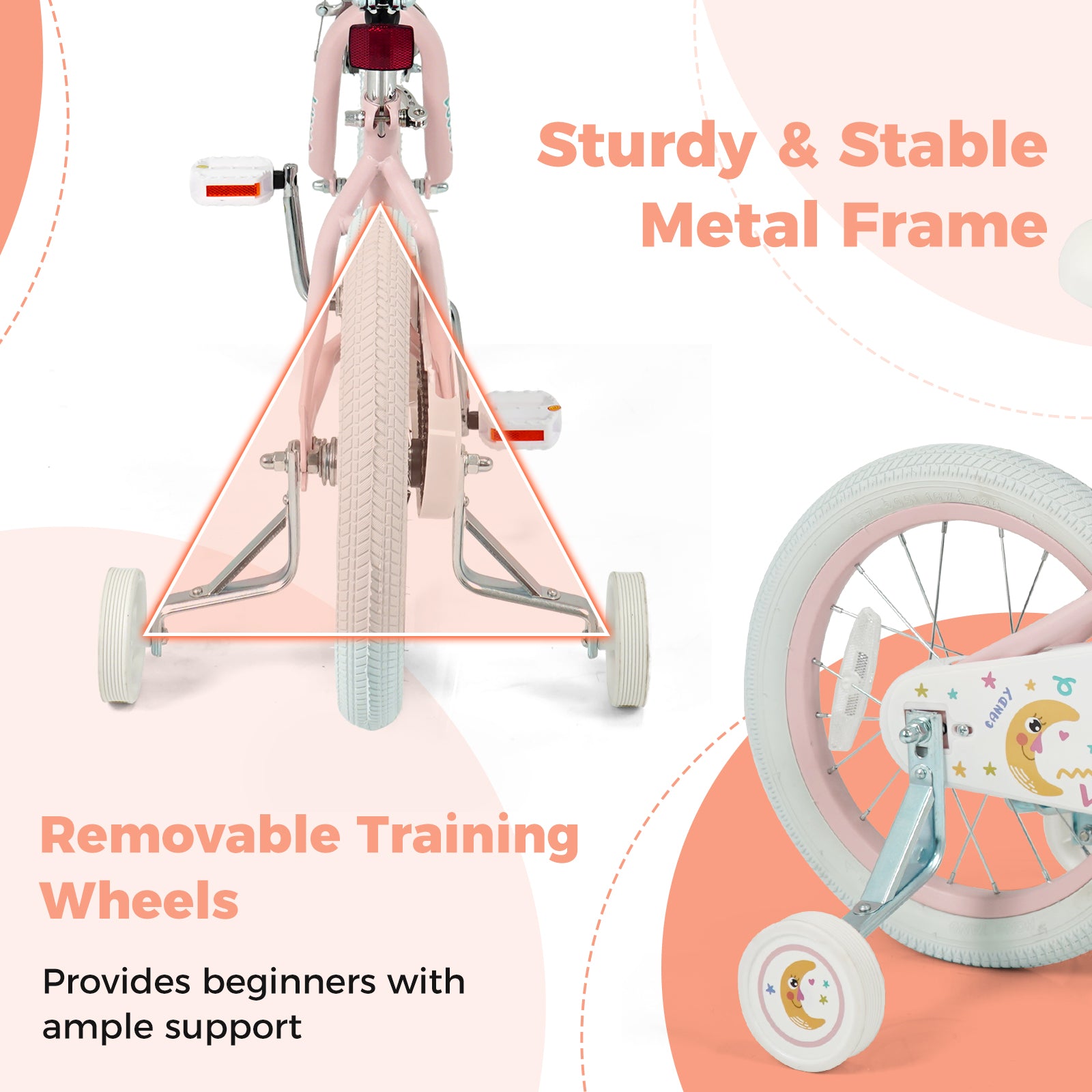 16 Inch Kids Bike Adjustable for 3-8 Years Old Children Pink - Stars & Moon, Pink Kids Bike at Gallery Canada