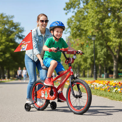 16 Inch Kids Bike Adjustable with Christmas Music & Flag for Aged 4-7 Years Old, Red Kids Bike at Gallery Canada