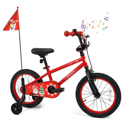 16 Inch Kids Bike Adjustable with Christmas Music & Flag for Aged 4-7 Years Old, Red Kids Bike at Gallery Canada