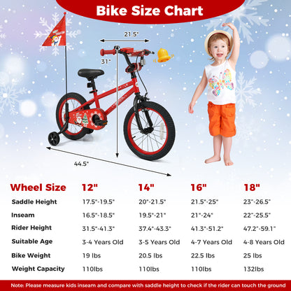 16 Inch Kids Bike Adjustable with Christmas Music & Flag for Aged 4-7 Years Old, Red Kids Bike at Gallery Canada