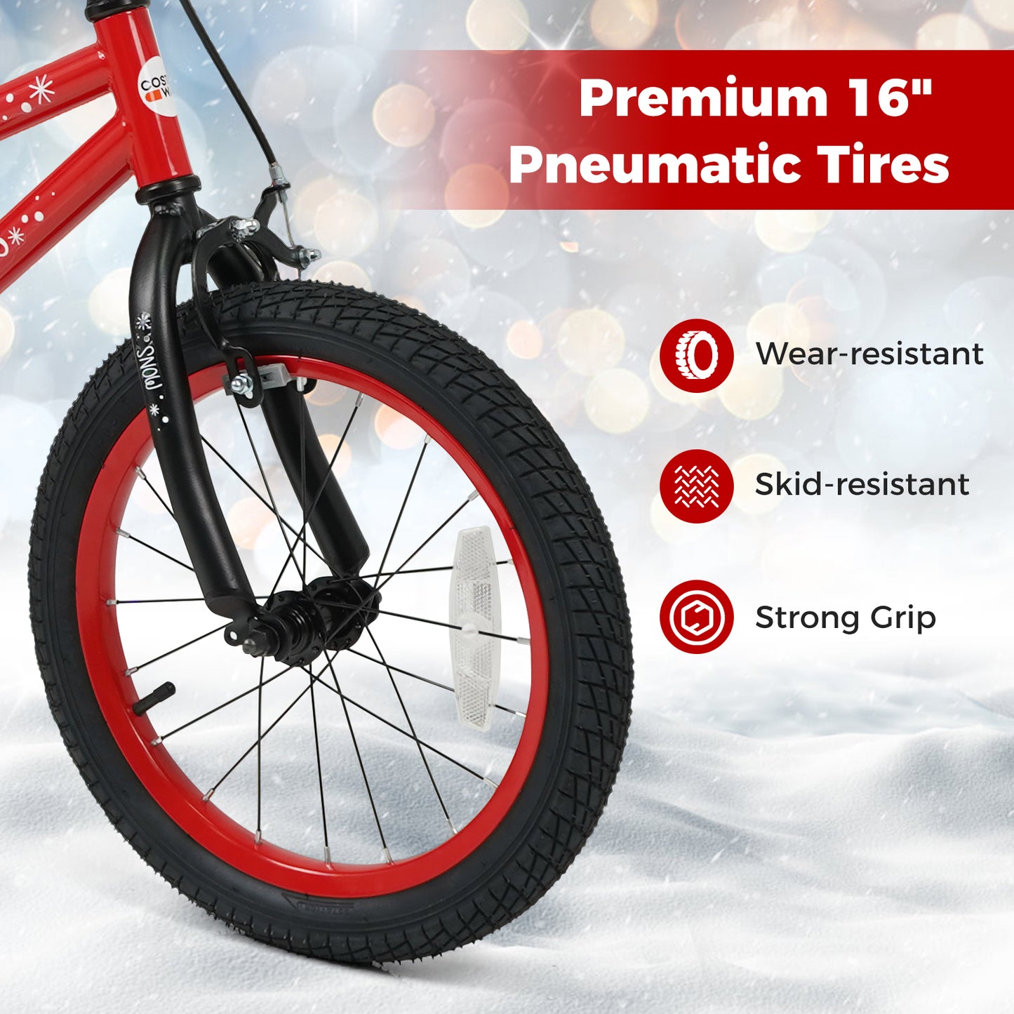 16 Inch Kids Bike Adjustable with Christmas Music & Flag for Aged 4-7 Years Old, Red Kids Bike at Gallery Canada