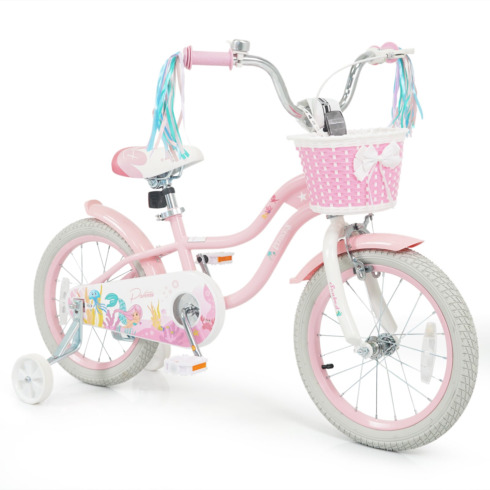 16 Inch Kids Bike Adjustable with Basket and Streamers for Girls Aged 4-7 Years Old Pink, Pink Kids Bike at Gallery Canada