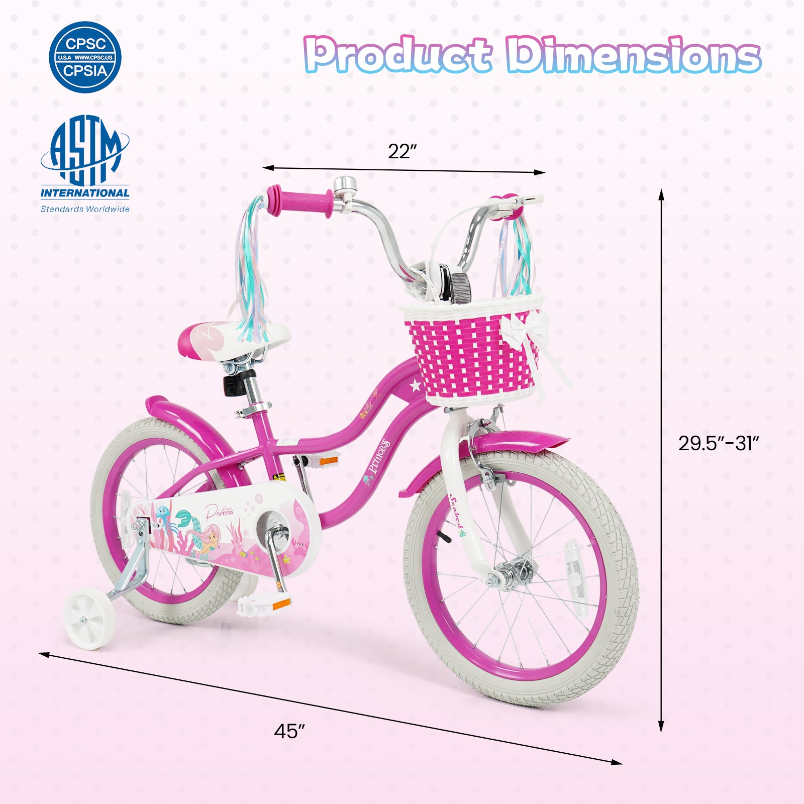16-Inch Kids Bike Adjustable, Basket, Streamers, Rose Red Kids Bike at Gallery Canada