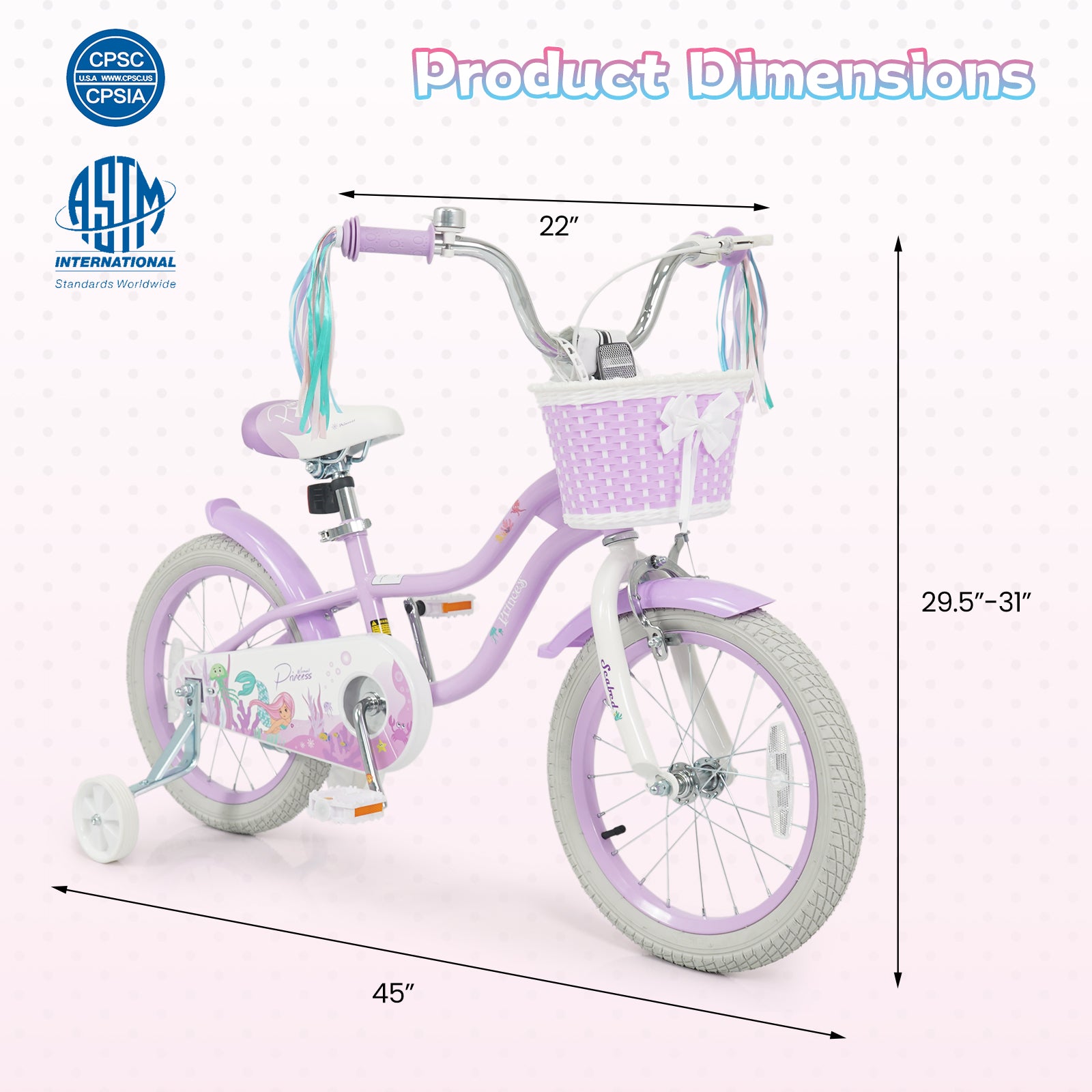 16 Inch Kids Bike, Adjustable, Princess of the Sea Theme, Purple Kids Bike at Gallery Canada