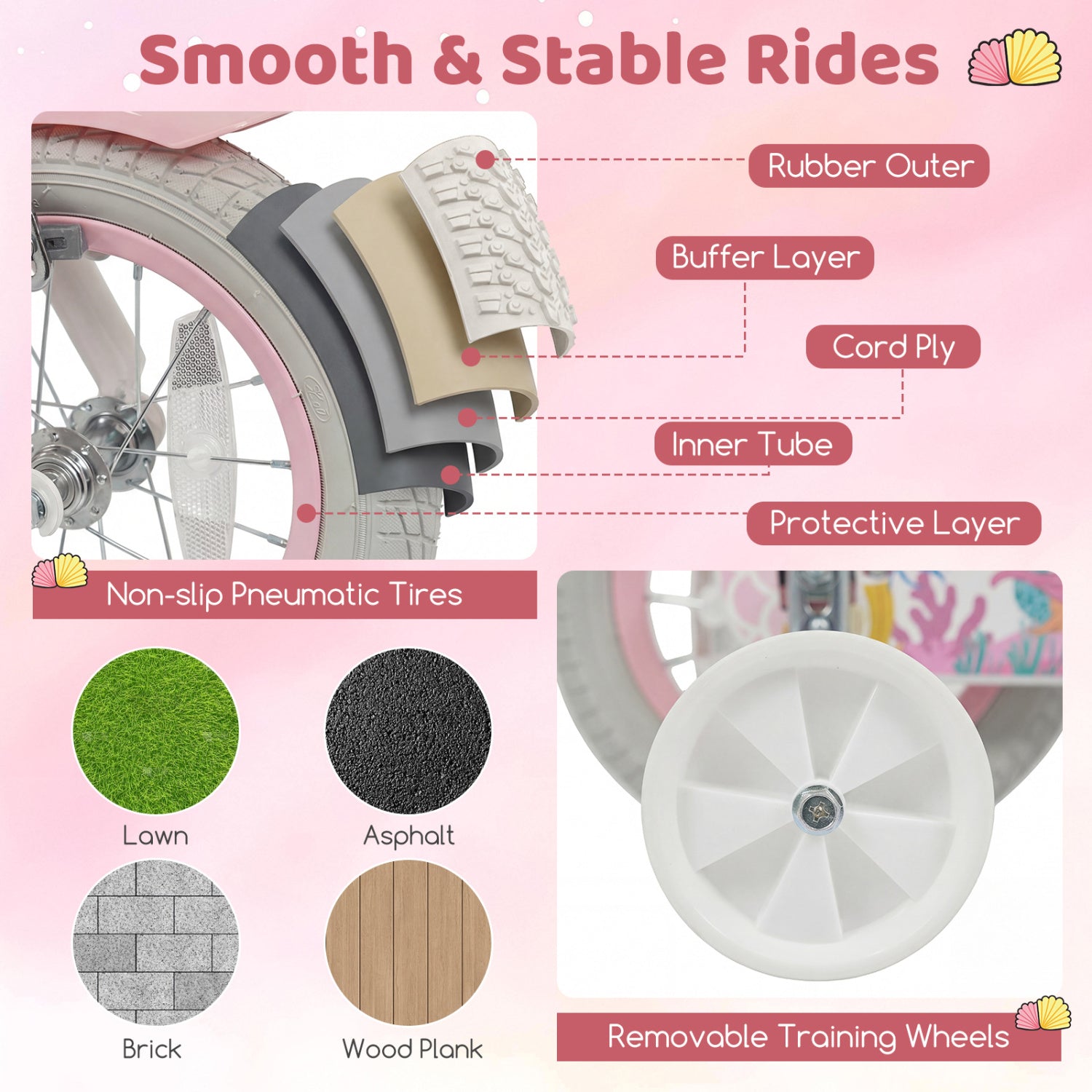 16 Inch Kids Bike Adjustable with Basket and Streamers for Girls Aged 4-7 Years Old Pink, Pink Kids Bike at Gallery Canada