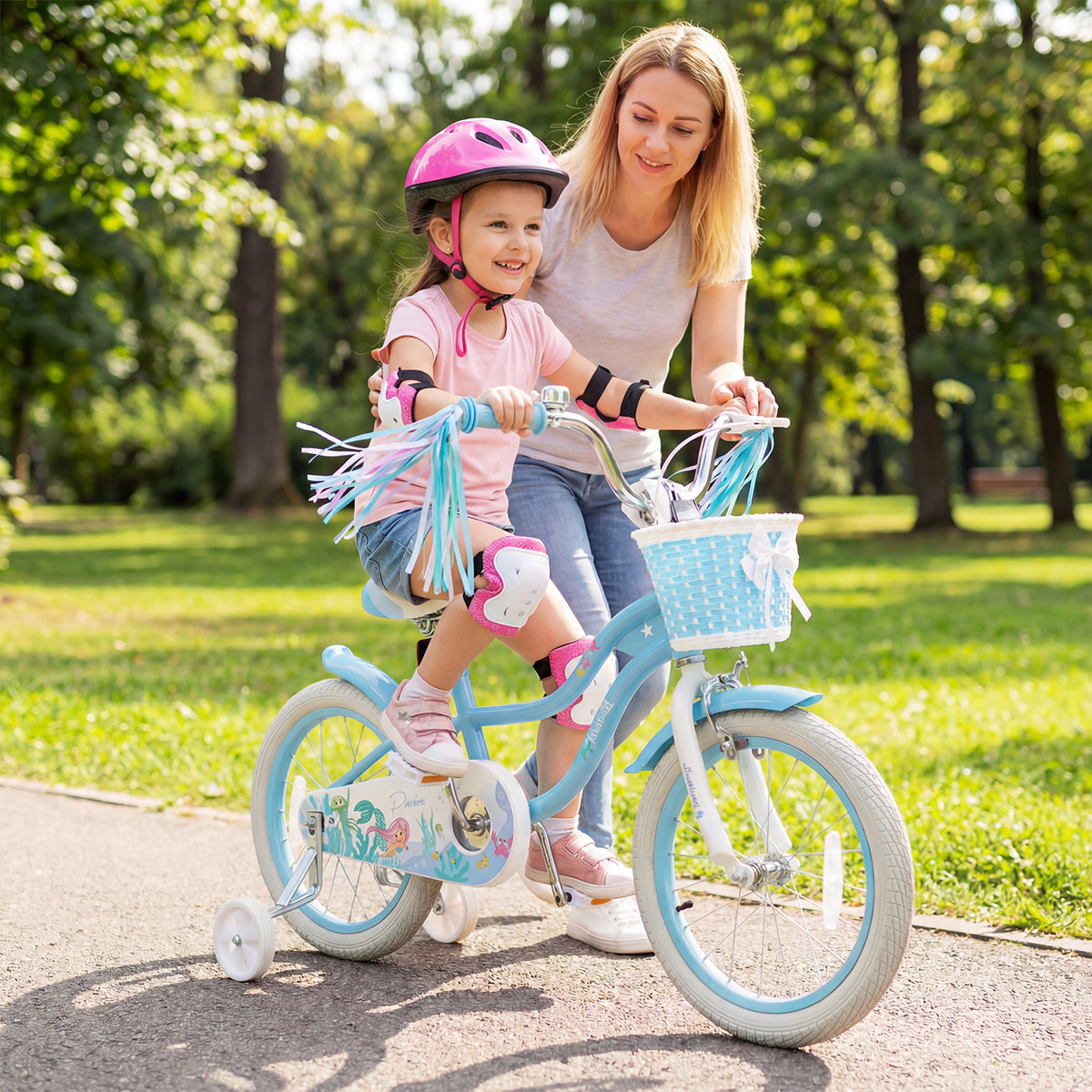 16 Inch Kids Bike, Adjustable With Basket, Princess Of The Sea Theme, Blue Kids Bike at Gallery Canada