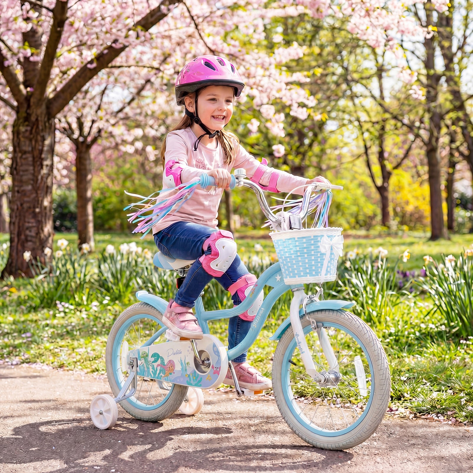 16 Inch Kids Bike, Adjustable With Basket, Princess Of The Sea Theme, Blue Kids Bike at Gallery Canada