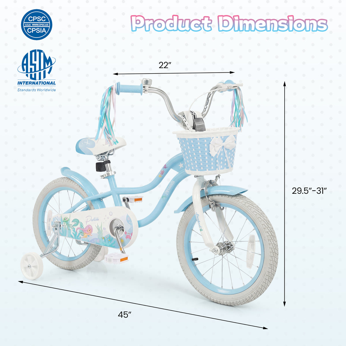 16 Inch Kids Bike, Adjustable With Basket, Princess Of The Sea Theme, Blue Kids Bike at Gallery Canada