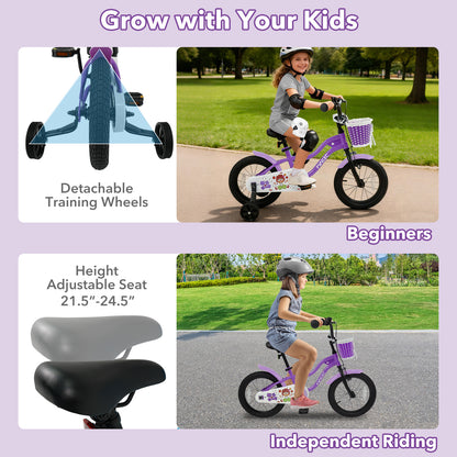 16 Inch Kids Bike with Training Wheels for Aged 4-7 Years Old - Magic Purple, Purple Kids Bike at Gallery Canada