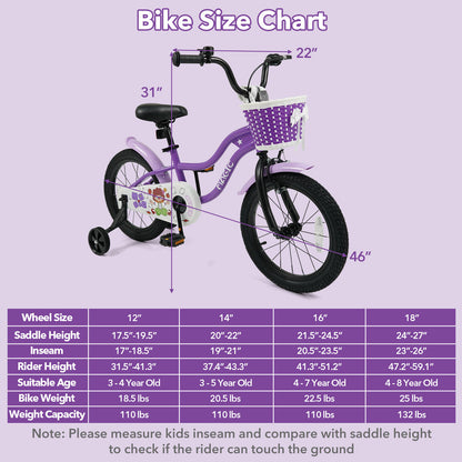 16 Inch Kids Bike with Training Wheels for Aged 4-7 Years Old - Magic Purple, Purple Kids Bike at Gallery Canada