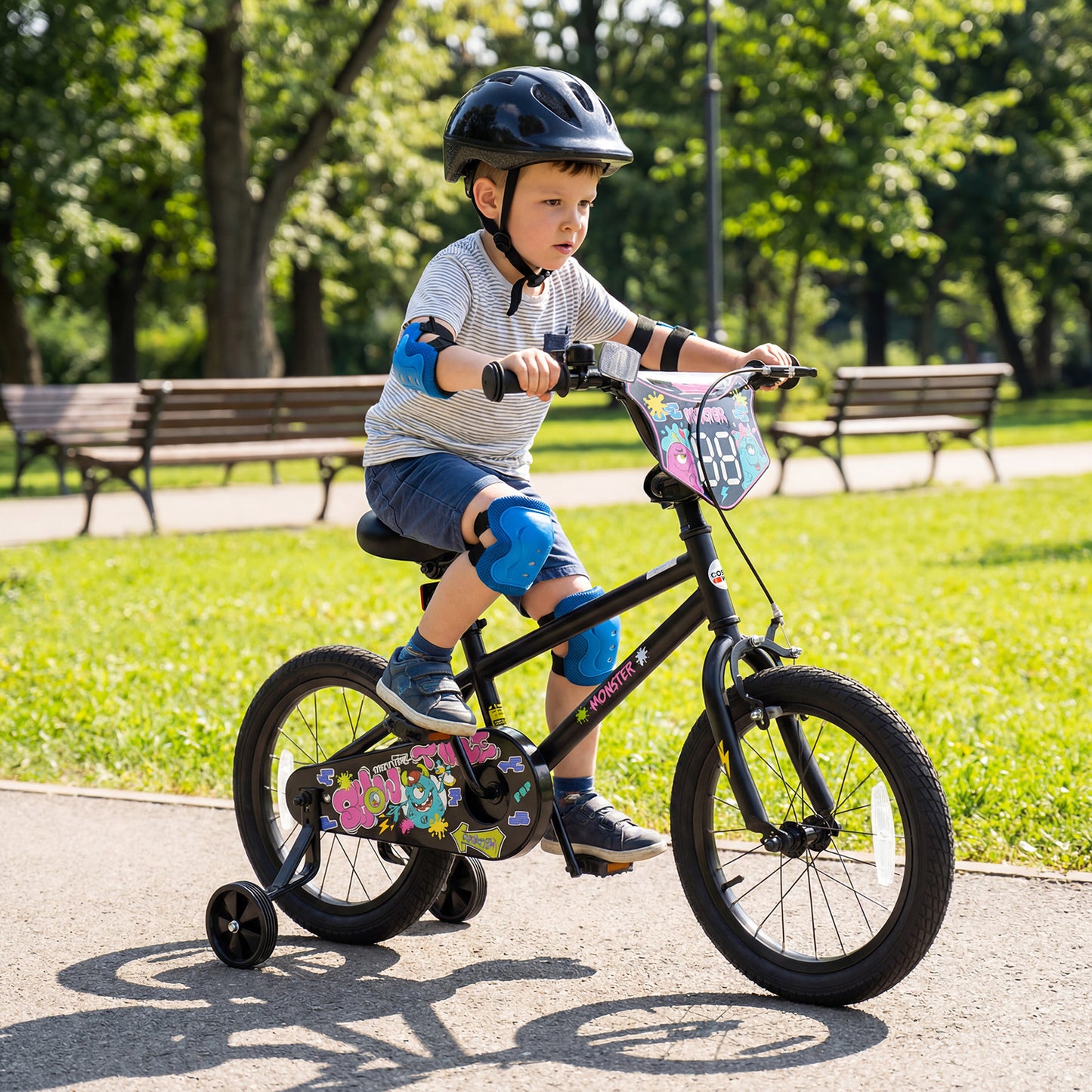 16 Inch Kids Bike with Training Wheels for Ages 4-7 Years Old Black- Street Art Time, Black Kids Bike at Gallery Canada