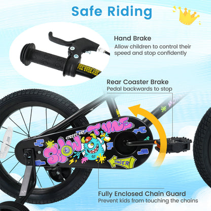 16 Inch Kids Bike with Training Wheels for Ages 4-7 Years Old Black- Street Art Time, Black Kids Bike at Gallery Canada