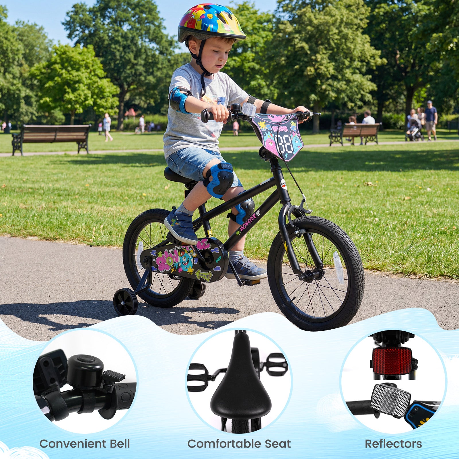 16 Inch Kids Bike with Training Wheels for Ages 4-7 Years Old Black- Street Art Time, Black Kids Bike at Gallery Canada