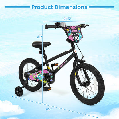 16 Inch Kids Bike with Training Wheels for Ages 4-7 Years Old Black- Street Art Time, Black Kids Bike at Gallery Canada