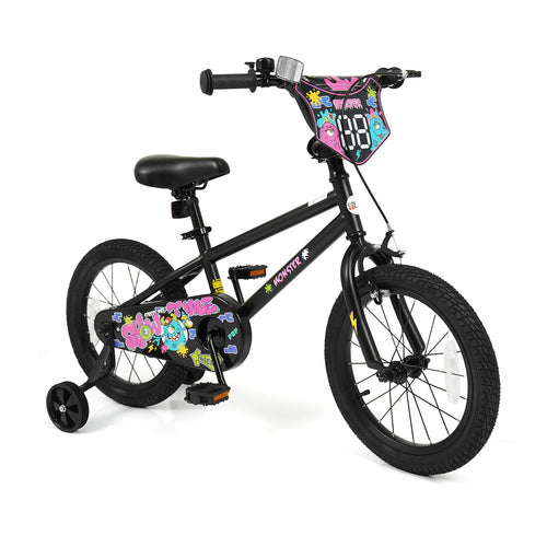 16 Inch Kids Bike with Training Wheels for Ages 4-7 Years Old Black- Street Art Time, Black