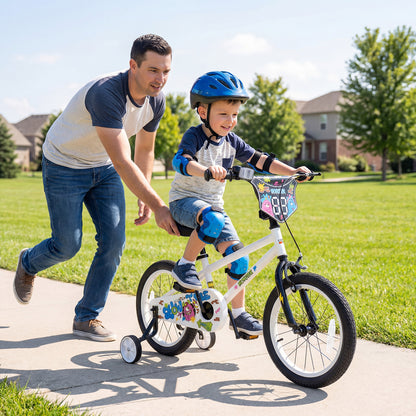 16 Inch Kids Bike with Training Wheels for Ages 4-7 Years Old White- Street Art Time, White Kids Bike at Gallery Canada