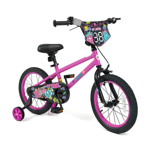 16 Inch Kids Bike with Training Wheels for Ages 4-7 Years Old Pink- Street Art Time, Pink