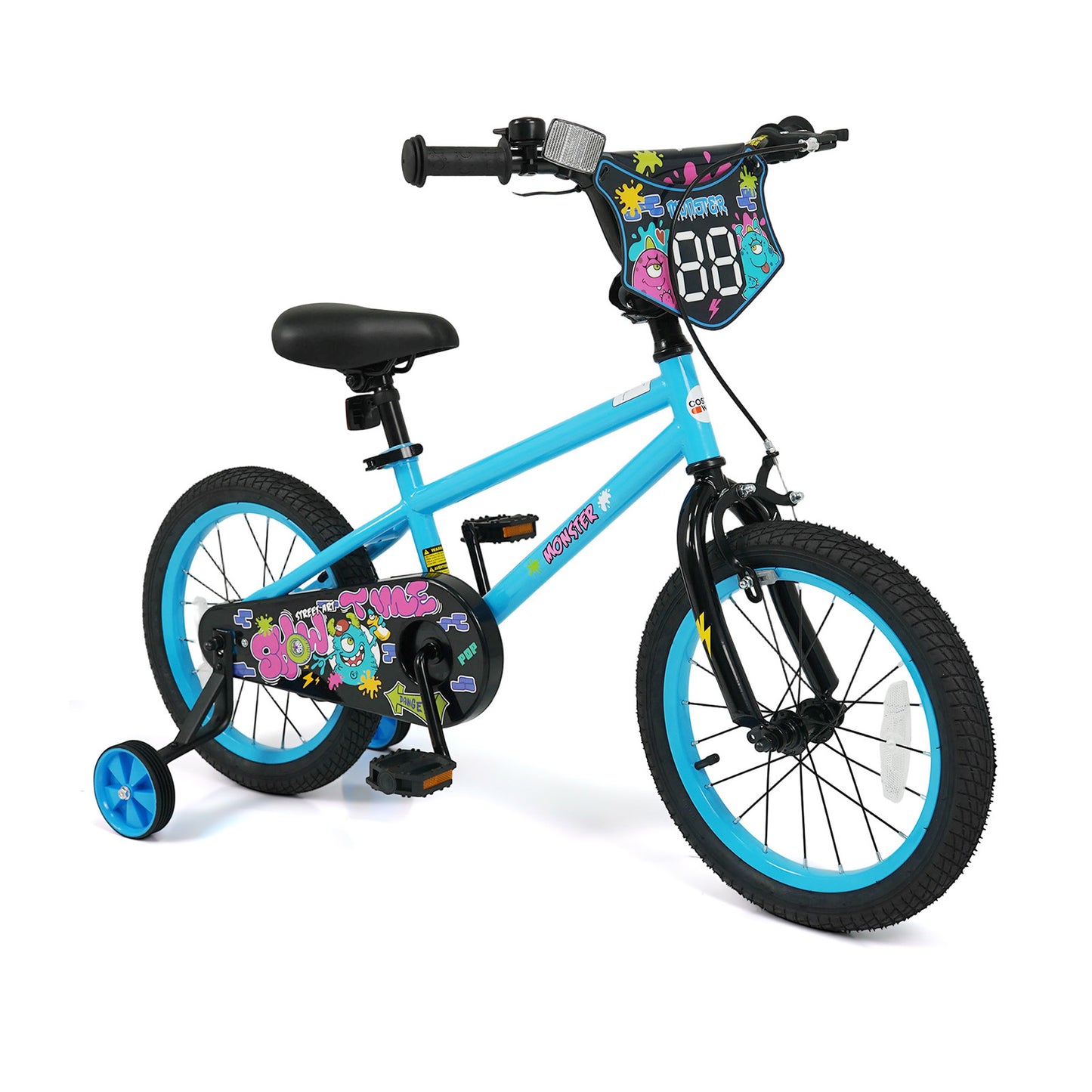 16 Inch Kids Bike with Training Wheels for Ages 4-7 Years Old Blue- Street Art Time, Blue Kids Bike at Gallery Canada
