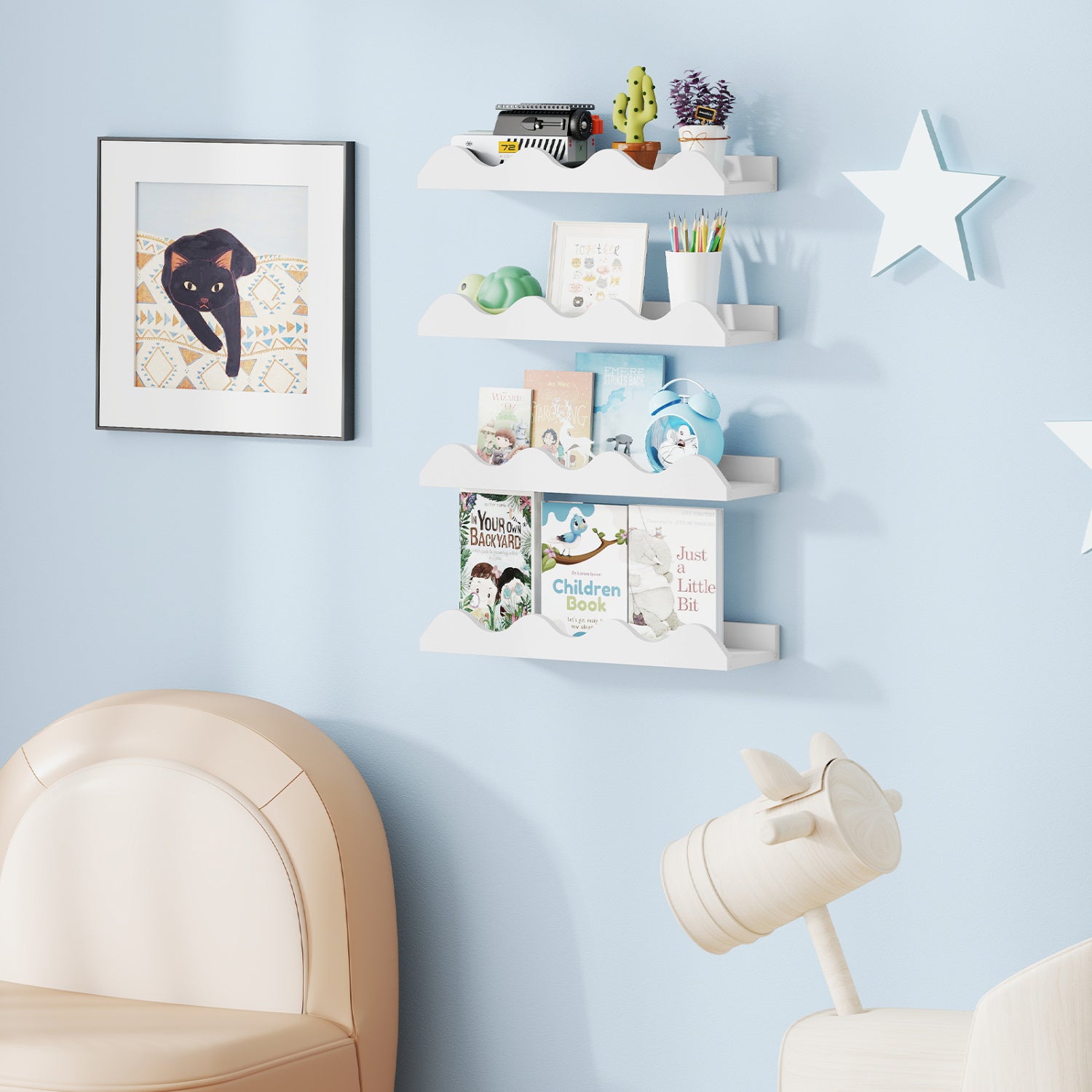 16 Inch Kids Bookshelf Set of 4 Floating Nursery Book Shelves for Decoration Book Toy Storage, White Bookcases at Gallery Canada