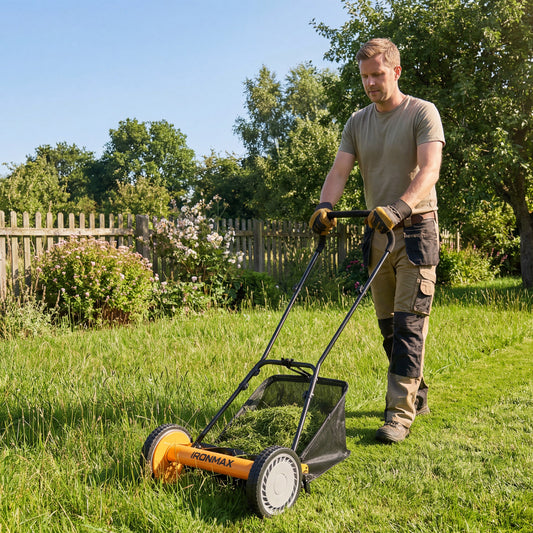 16 Inch Push Lawn Mower, 5 Steel Blades, Grass Catcher Bag, Orange Lawn Care Tools Orange at Gallery Canada
