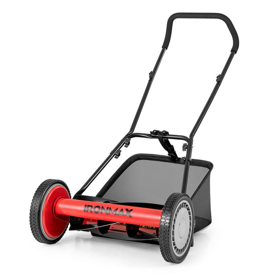 16 Inch Push Lawn Mower, 5 Steel Blades, Grass Catcher Bag, Red Lawn Care Tools Red at Gallery Canada