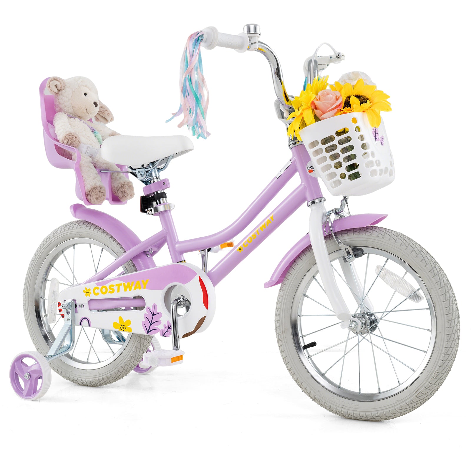 16 Inch Girls Bike, Doll Seat And Streamers, For Children 4-7 Years, Purple Kids Bike at Gallery Canada