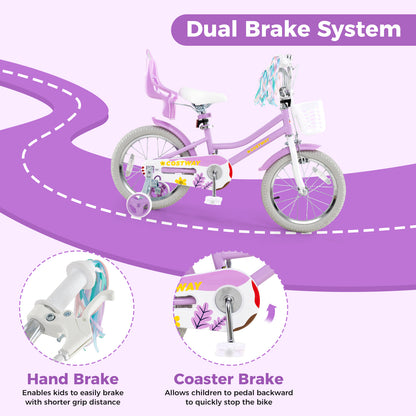 16 Inch Girls Bike, Doll Seat And Streamers, For Children 4-7 Years, Purple Kids Bike at Gallery Canada