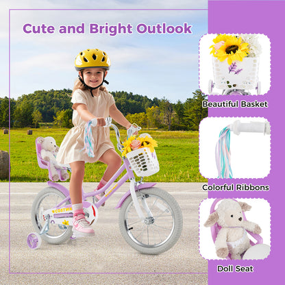 16 Inch Girls Bike, Doll Seat And Streamers, For Children 4-7 Years, Purple Kids Bike at Gallery Canada