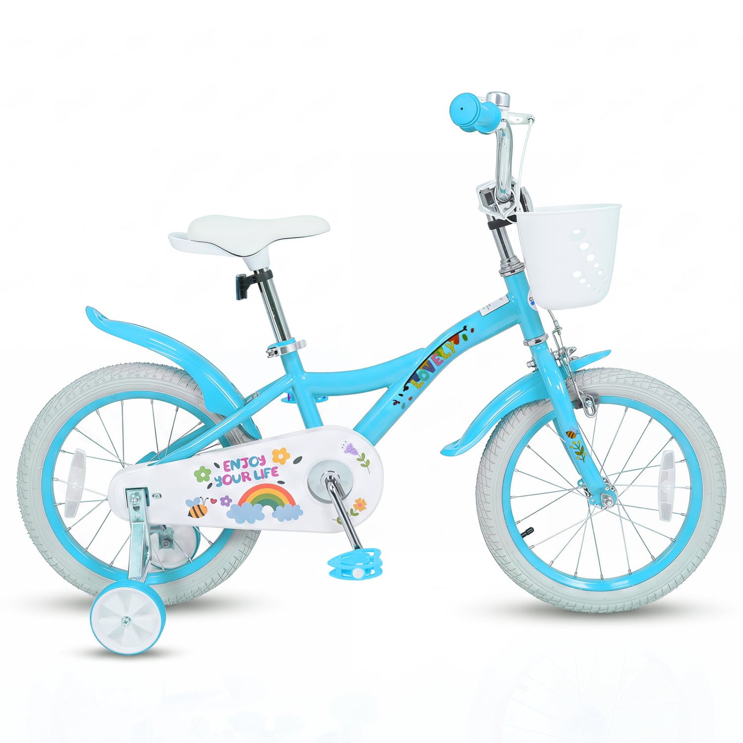 16 Inches Girls Bike for 4-7 Years Old with Training Wheels and Basket Spring Party Blue, Blue Kids Bike Blue at Gallery Canada