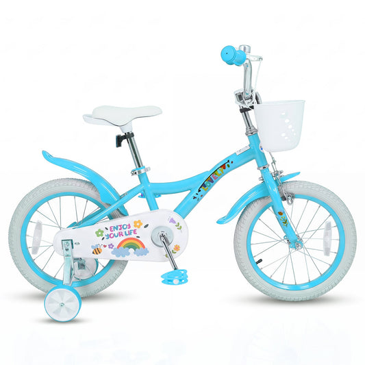 16 Inches Girls Bike for 4-7 Years Old with Training Wheels and Basket Spring Party Blue, Blue Kids Bike Blue at Gallery Canada