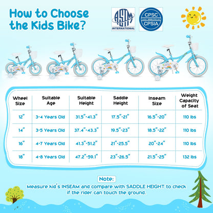 16 Inches Girls Bike for 4-7 Years Old with Training Wheels and Basket Spring Party Blue, Blue Kids Bike at Gallery Canada