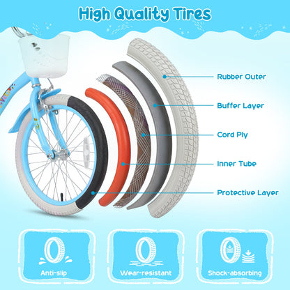 16 Inches Girls Bike for 4-7 Years Old with Training Wheels and Basket Spring Party Blue, Blue Kids Bike at Gallery Canada