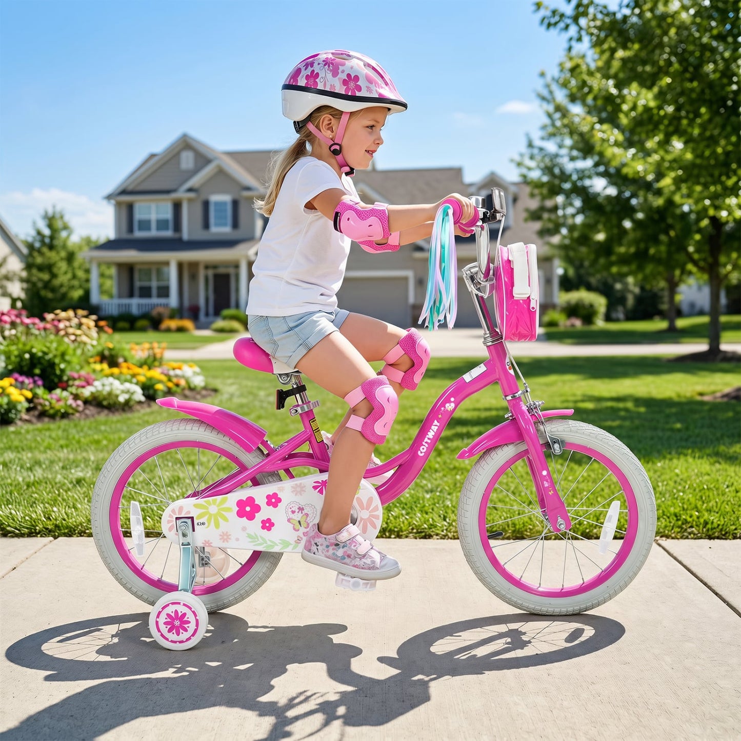 16-Inch Girls Bike, Front Bag & Streamers, Pink Kids Bike at Gallery Canada