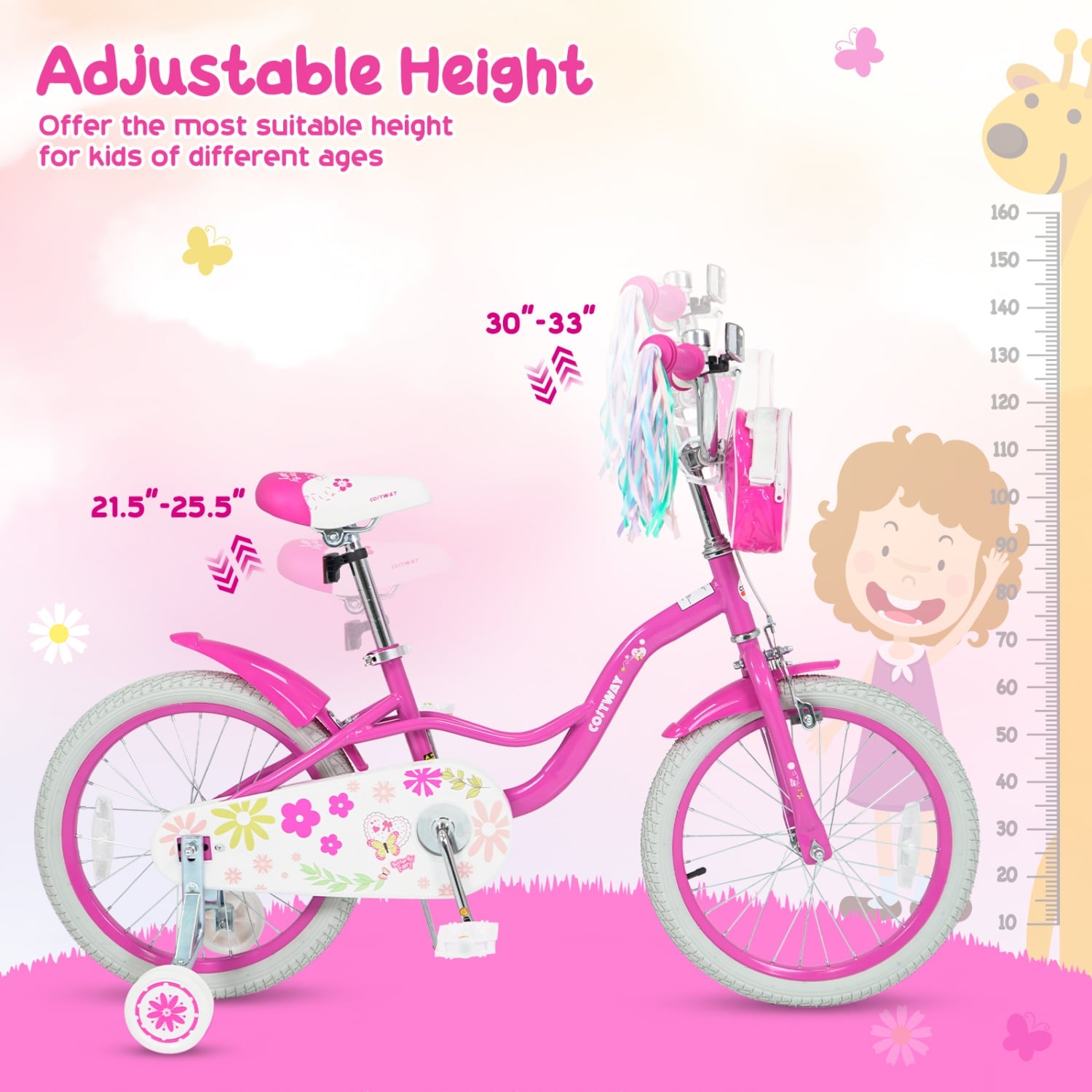 16-Inch Girls Bike, Front Bag & Streamers, Pink Kids Bike at Gallery Canada