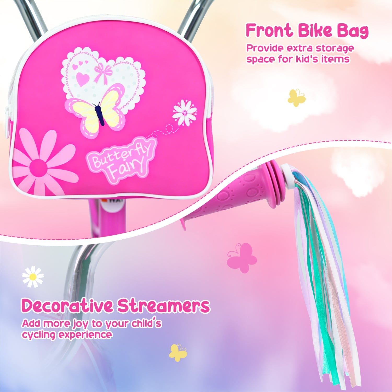 16-Inch Girls Bike, Front Bag & Streamers, Pink Kids Bike at Gallery Canada