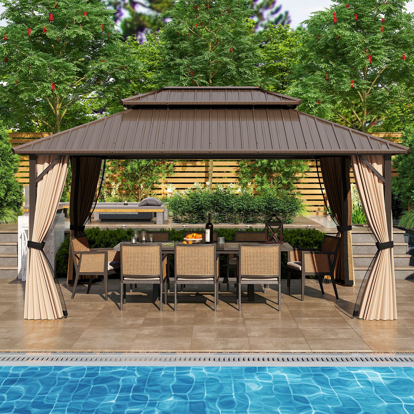 16 x 12 FT Hardtop Gazebo, Outdoor Pergola For Patio Garden Gazebos at Gallery Canada