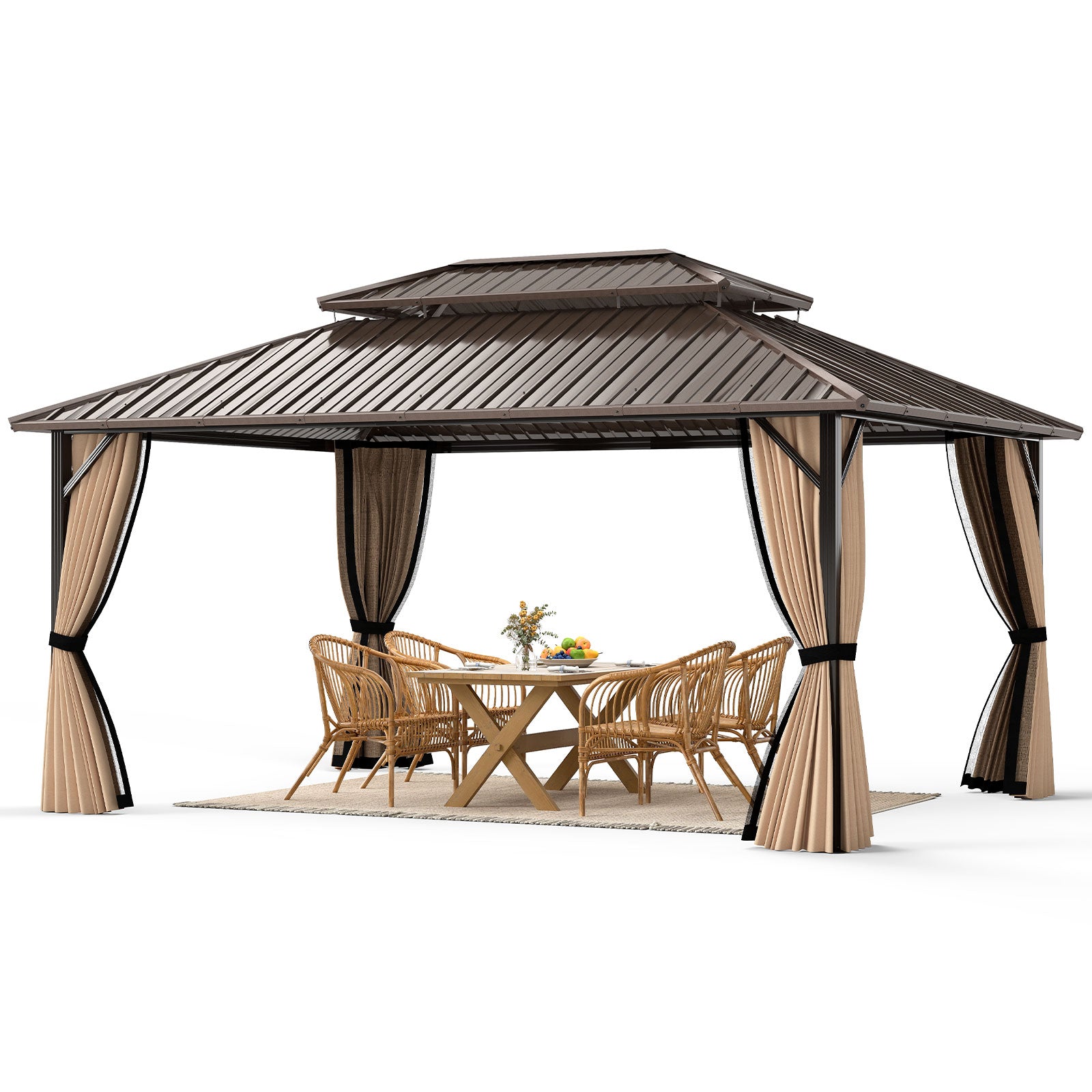16 x 12 FT Hardtop Gazebo, Outdoor Pergola For Patio Garden Gazebos at Gallery Canada