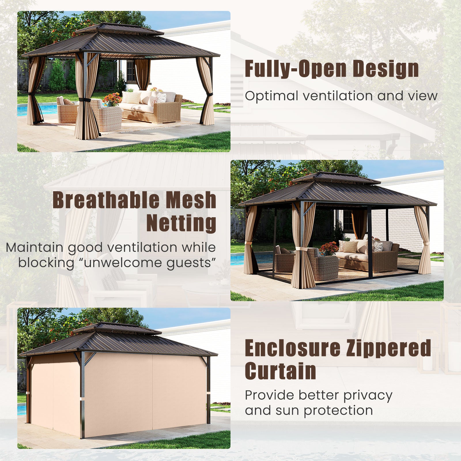 16 x 12 FT Hardtop Gazebo, Outdoor Pergola For Patio Garden Gazebos at Gallery Canada