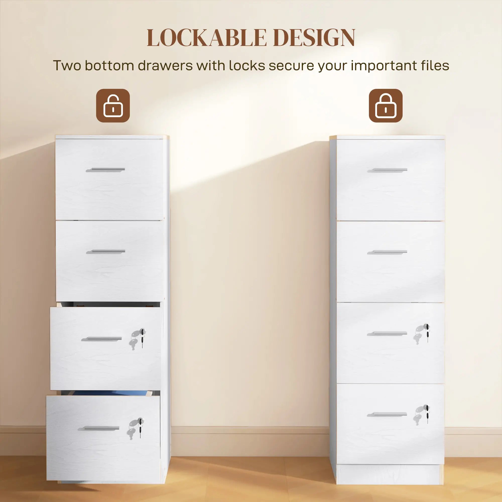 4 Drawer Vertical Filing Cabinet with Lock, Adjustable Hanging Bar, White Office Cabinets & Cupboards at Gallery Canada