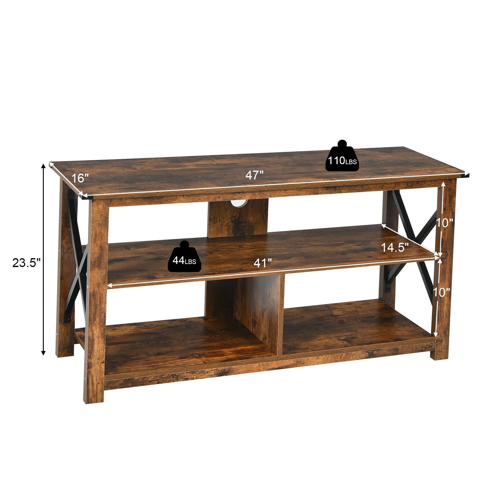 Modern Farmhouse TV Stand, 55-Inch, Open Shelves, Brown Entertainment Centers & TV Stands at Gallery Canada