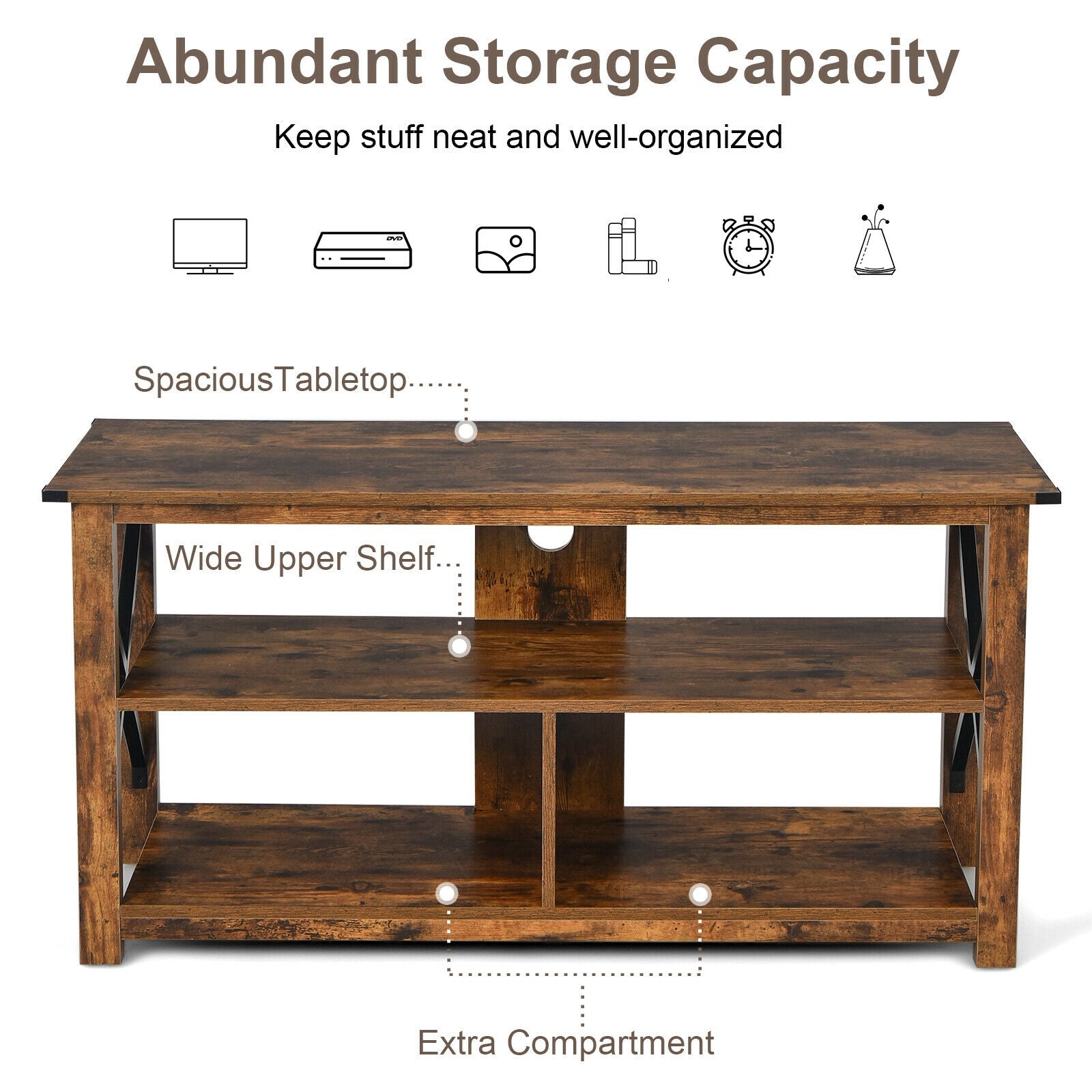 Modern Farmhouse TV Stand, 55-Inch, Open Shelves, Brown Entertainment Centers & TV Stands at Gallery Canada