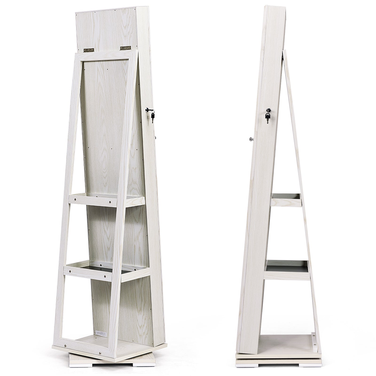 Rotatable 2-in-1 Lockable Jewelry Cabinet, Full-Length Mirror, White Jewelry Armoires at Gallery Canada