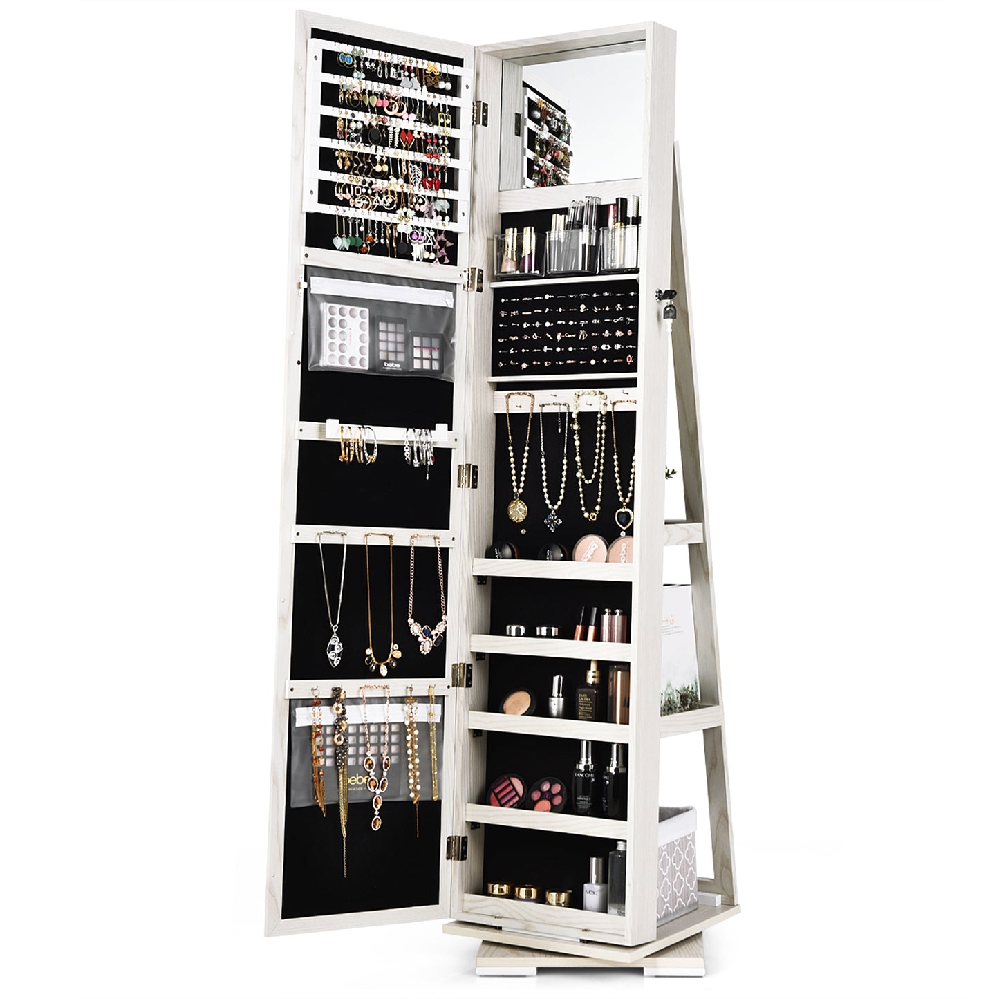 Rotatable 2-in-1 Lockable Jewelry Cabinet, Full-Length Mirror, White Jewelry Armoires at Gallery Canada