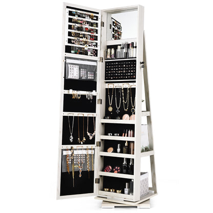 Rotatable 2-in-1 Lockable Jewelry Cabinet, Full-Length Mirror, White Jewelry Armoires at Gallery Canada