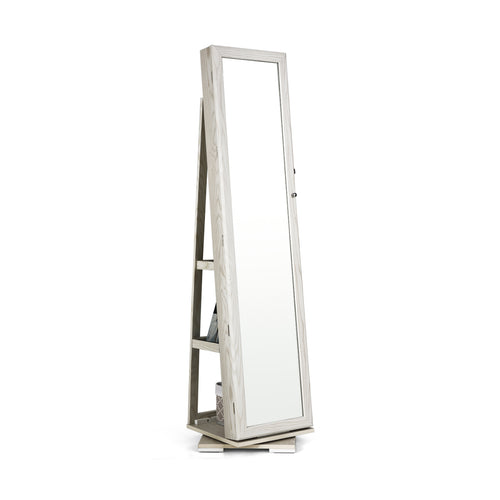 Rotatable 2-in-1 Lockable Jewelry Cabinet, Full-Length Mirror, White