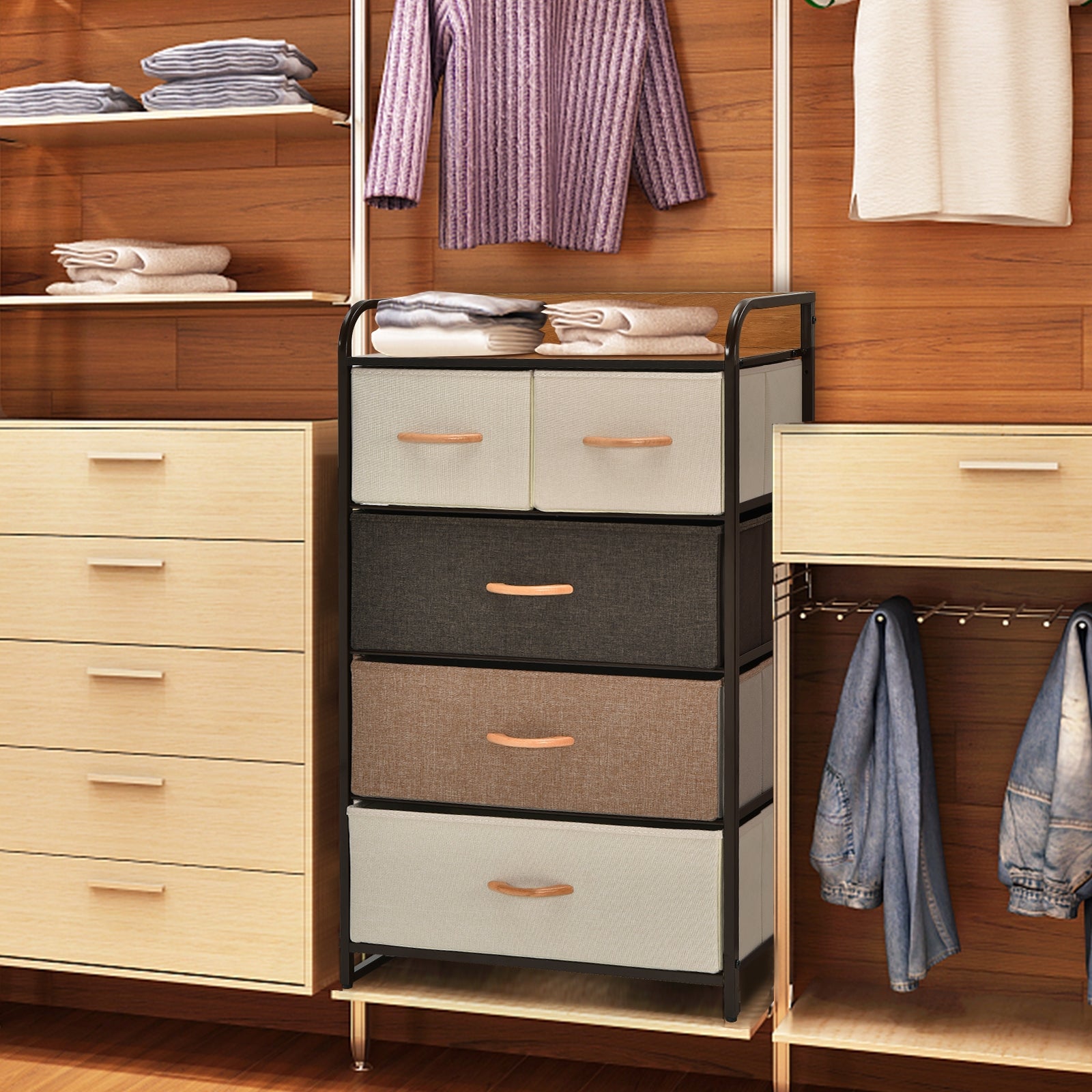 4-Tier Organizer Tower, Steel Frame, Wooden Top, 5-Drawer Dresser, Multicolor Dressers & Chests at Gallery Canada