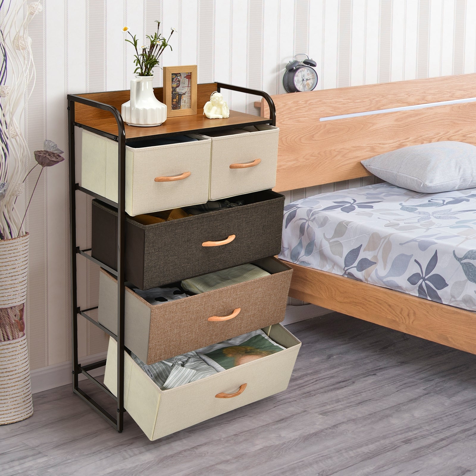 4-Tier Organizer Tower, Steel Frame, Wooden Top, 5-Drawer Dresser, Multicolor Dressers & Chests at Gallery Canada