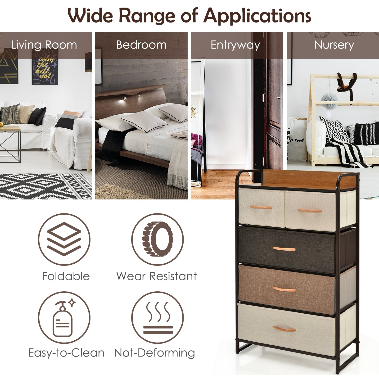 4-Tier Organizer Tower, Steel Frame, Wooden Top, 5-Drawer Dresser, Multicolor Dressers & Chests at Gallery Canada