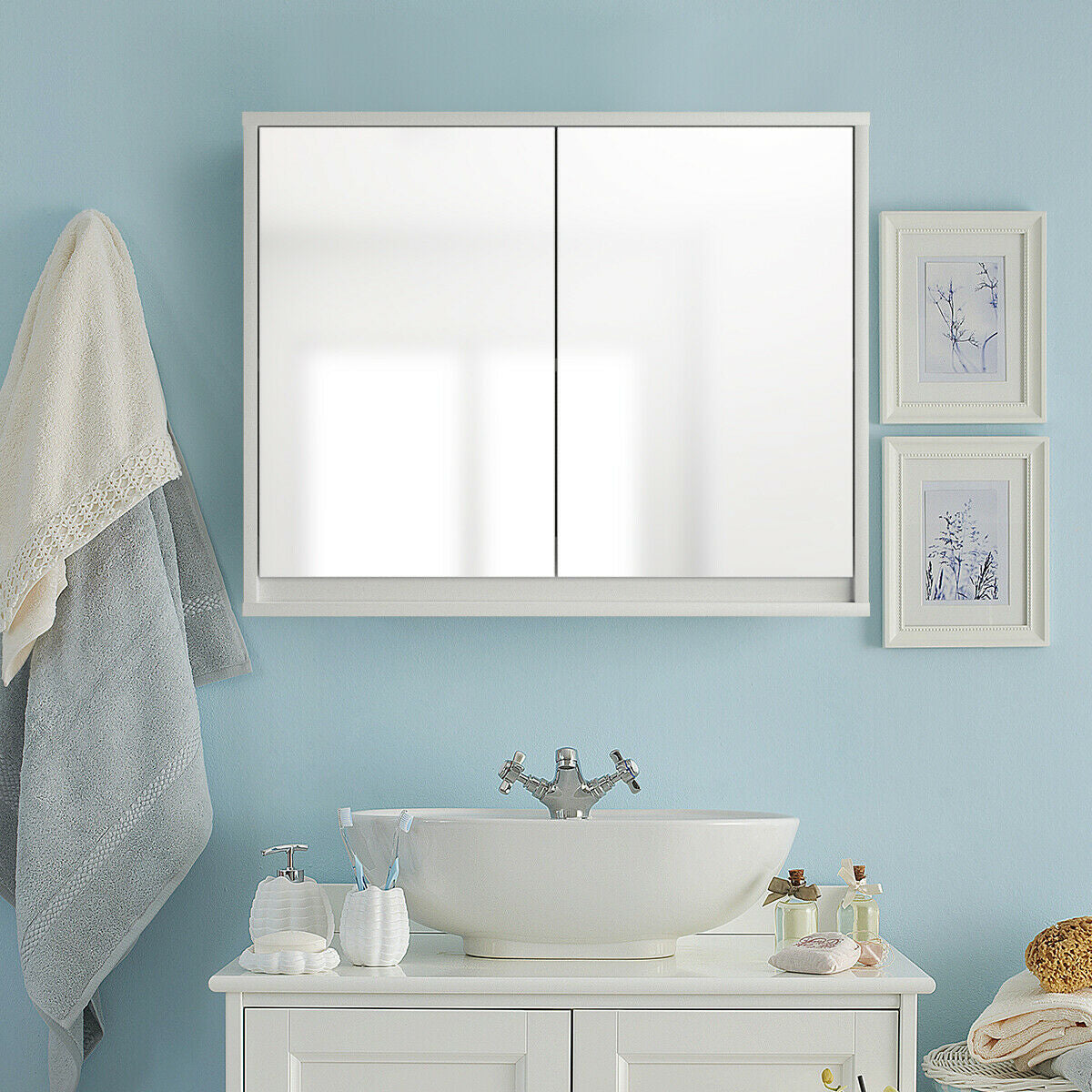 Wall Mounted Medicine Cabinet, 2 Door, White Wall Cabinets at Gallery Canada