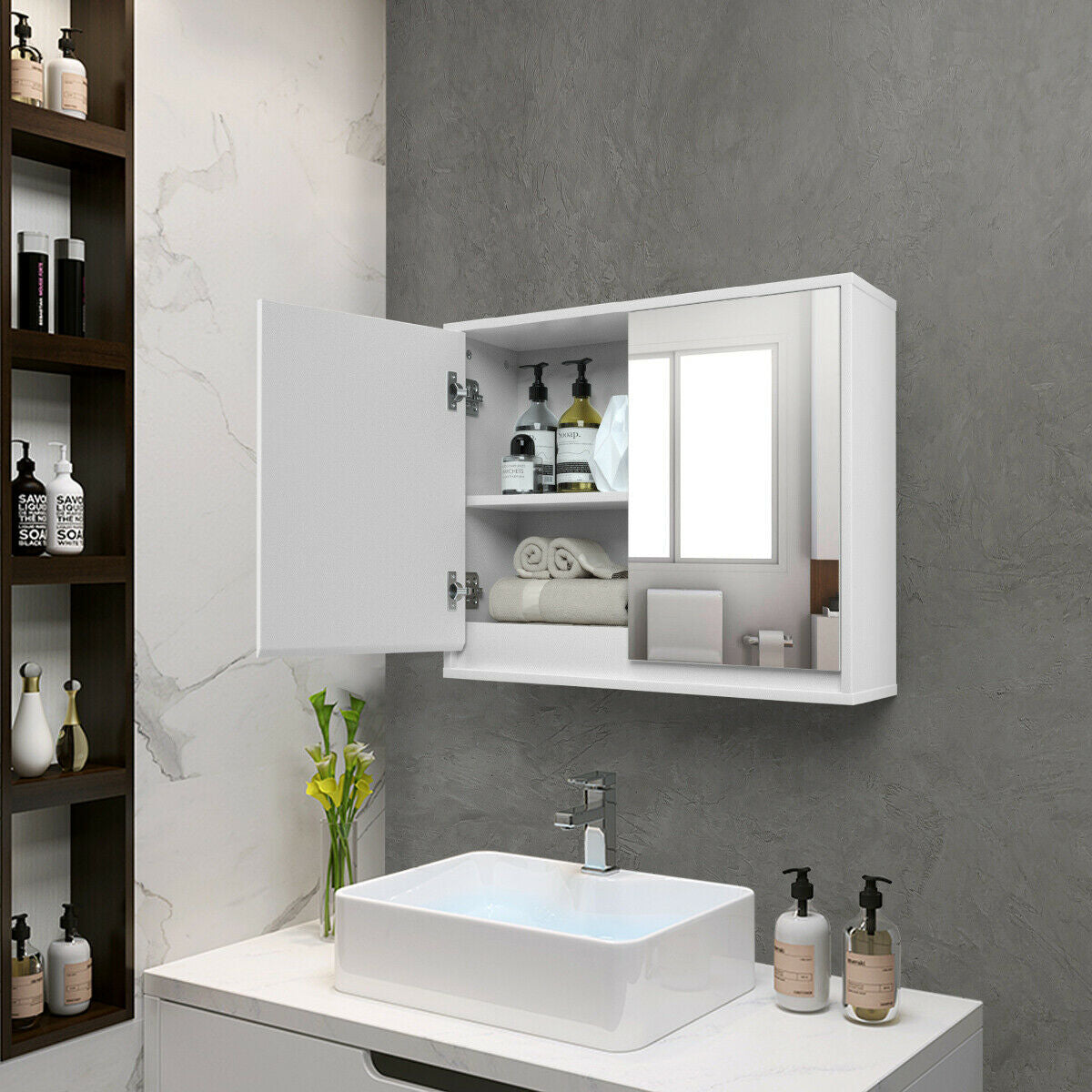 Wall Mounted Medicine Cabinet, 2 Door, White Wall Cabinets at Gallery Canada